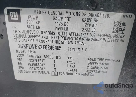 2014 GMC Terrain Sle-2 из США, поврежденный, VIN 2GKFLWEK2E6246405